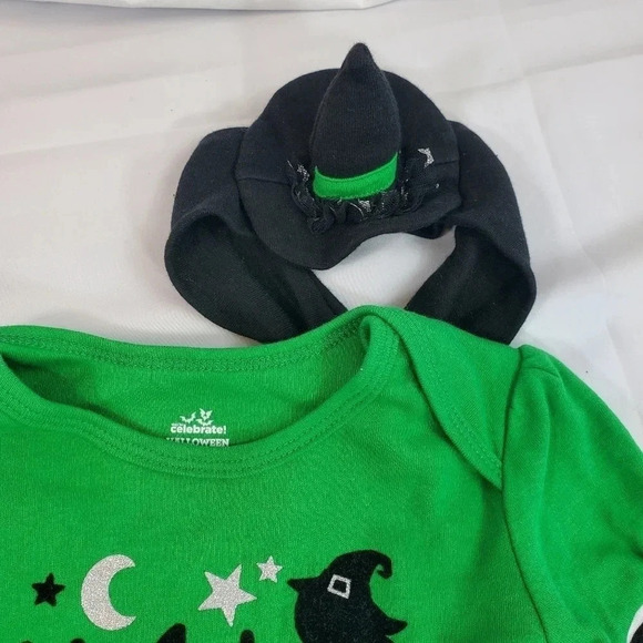 My First Halloween Green and Black Baby Girl Costume with Matching Hat Tutu - Picture 8 of 9